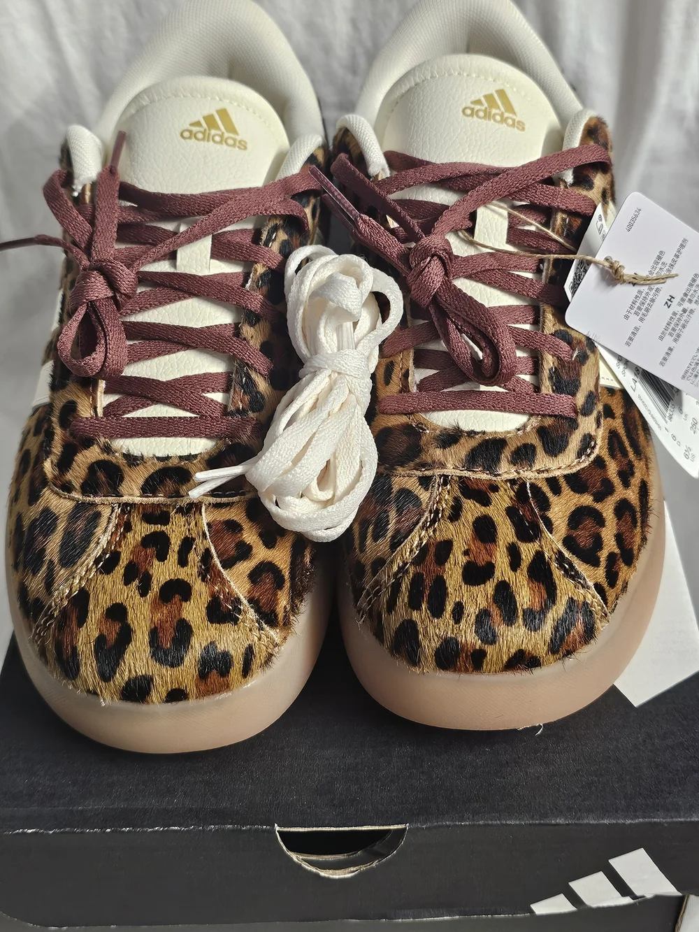 adidas VLCourt 3.0K Womens Sneakers Size 6.5 Leopard Print With Real Fur